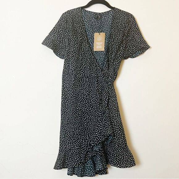 VERO MODA Black Polka Dot Henna Frill Wrap Dress, Size Small - Picture 5 of 16